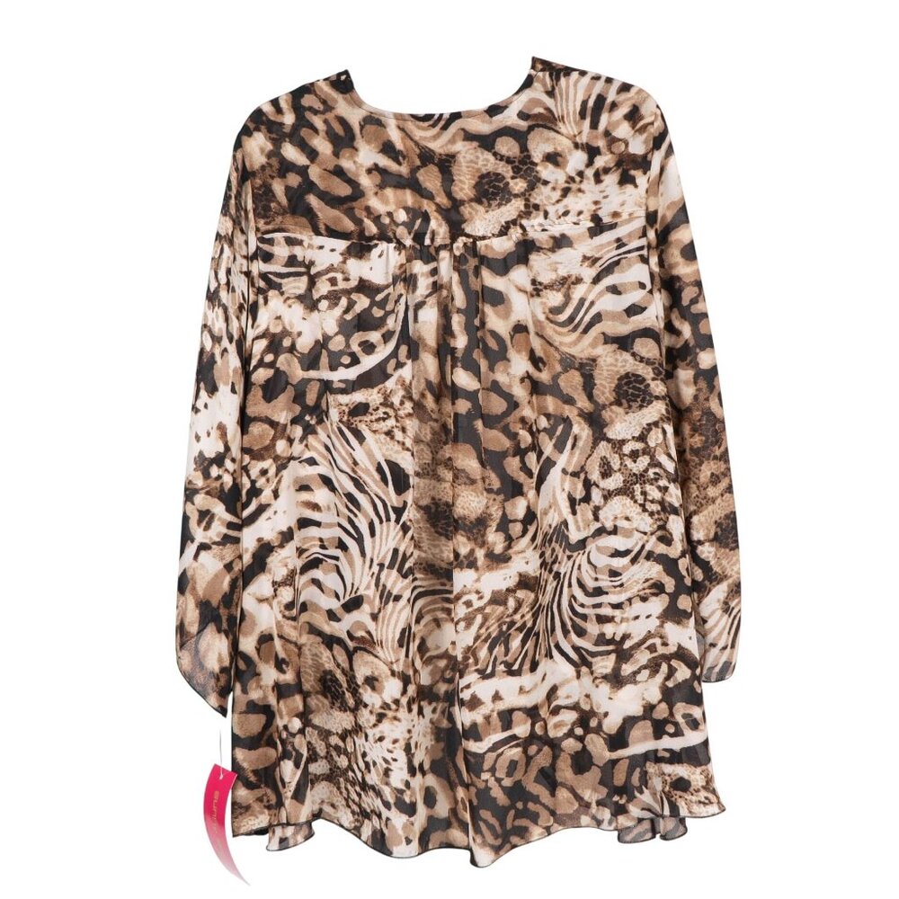 Sunny Leigh Cardigan L Womens NEW Brown Leopard Print Sheer Layer - Picture 6 of 6